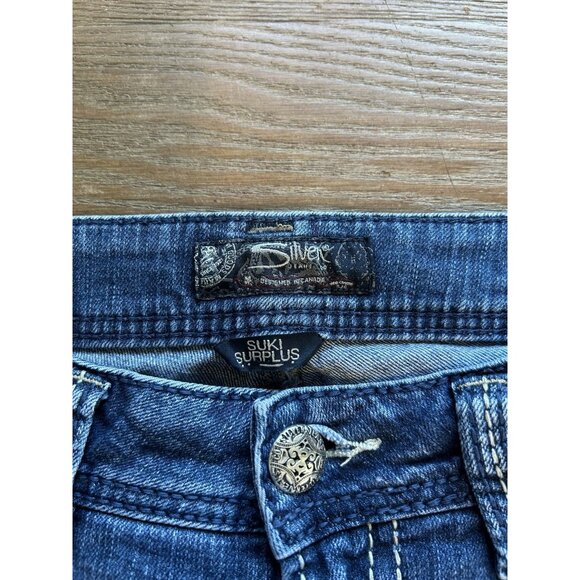 Silver Suki Thick Stitched Boocut Denim Blue Jeans Flap Pockets - Picture 3 of 11